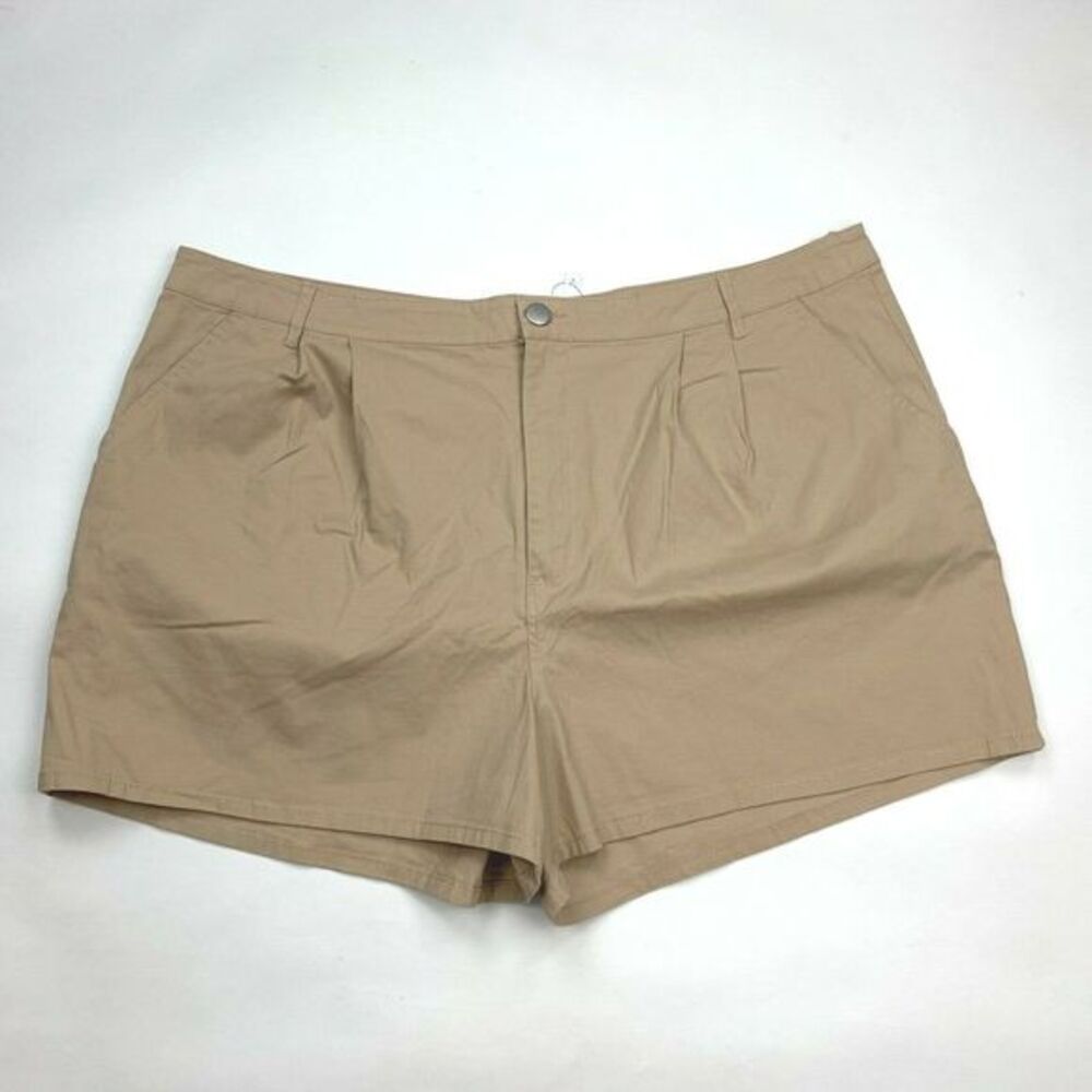 ASOS DESIGN Curve Chino‎ Pleats Short Solid Tan Cotton Stretch Women US 18 NWT